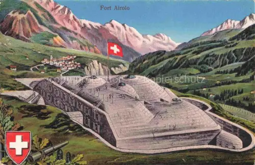 AK / Ansichtskarte Airolo Leventina TI Fort-Airolo Festung Bergtal Schweizer-Fahne Kanone Bergpanorama Militaer
