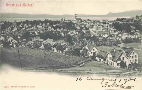 AK / Ansichtskarte Heiden Appenzell AR Dorfpanorama Kirche Kirchturm Bodensee Haeuser Felder