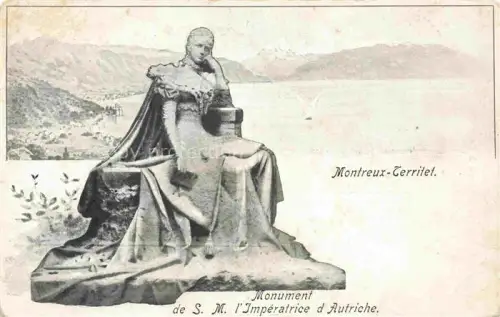 AK / Ansichtskarte Territet Montreux VD Monument-Kaiserin-Elisabeth Kaiserin-von-oesterreich Statue Genfer-See Bergpanorama Sisi