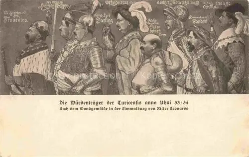 AK / Ansichtskarte ZueRICH  ZH Turicensis Wuerdentraeger Wandgemaelde Limmatburg Ritter-Leonardo Ruestungen Mittelalter Humorkarte
