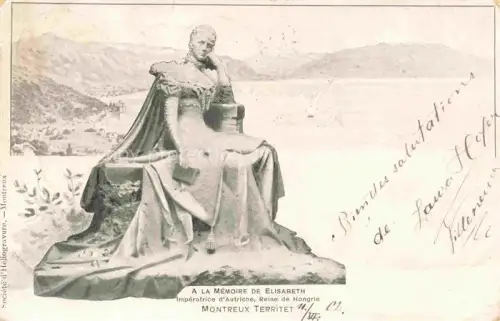 AK / Ansichtskarte Territet Montreux VD Monument-Kaiserin-Elisabeth Kaiserin-von-oesterreich Statue Genfer-See Bergpanorama Sisi