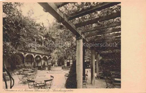 AK / Ansichtskarte ULM  Donau BW Brauerei-zu-den-3-Kannen Hofbraeuhaus Brauhausgarten Biergarten Brunnen Pergola Tische Stuehle
