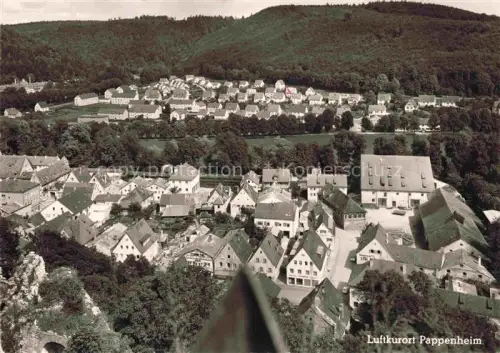 AK / Ansichtskarte Pappenheim Mittelfranken Burgturm Siedlung Stadtansicht Altmuehltal Wald Daecher Wohnhaeuser