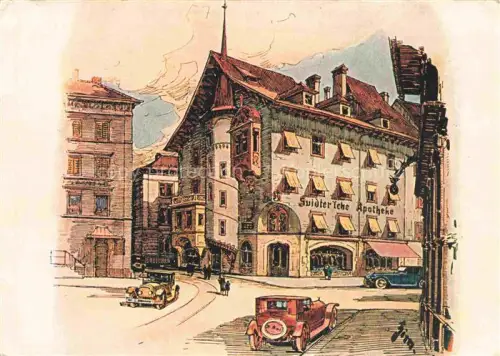 AK / Ansichtskarte LUZERN  LU Central-Apotheke Suidter sche-Apotheke Strassenszene Autos Gebaeude Illustration