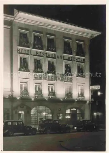 AK / Ansichtskarte BERN BE Hotel-Restaurant-Waechter Quartierbier Nachtaufnahme Oldtimer Fassade Fensterblumen