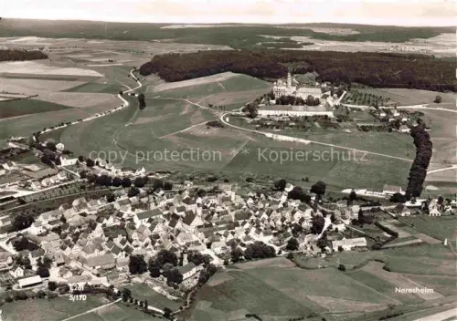 AK / Ansichtskarte Neresheim Benediktinerabtei Kloster-Neresheim Barockkirche Dorf Felder Wald Luftbild