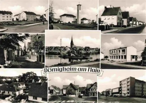 AK / Ansichtskarte Doernigheim Maintal Hessen Mehrbildkarte Main Kirche Wohnhaeuser Kennedystrasse Teich Fachwerkhaeuser