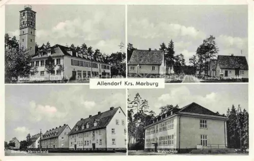 AK / Ansichtskarte Allendorf Lumda Sanitaetsheim Siedlung-Herrenwald Waldschule Wohnbloecke Turm Wald