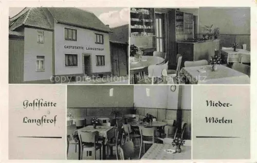 AK / Ansichtskarte Nieder-Moerlen Gaststaette-Langstrof Restaurant Gastraum Tische Stuehle Hausschlachtung