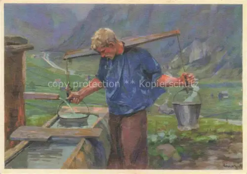 AK / Ansichtskarte LINER Carl Kuenstlerkarte Schweiz A la Fontaine 