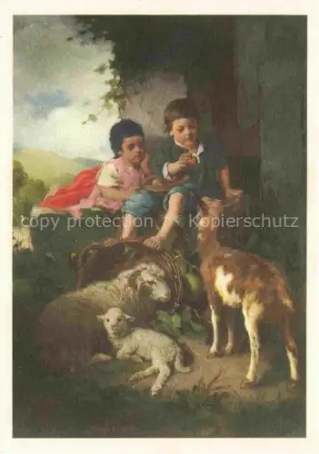 AK / Ansichtskarte NueESCH Jacob (1845-1895) Kuenstlerkarte Schweiz Treue Freunde Bons amis Kinder Schaffe 