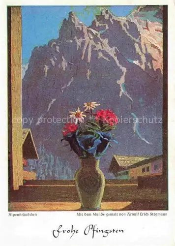 AK / Ansichtskarte STEGMANN Erich Kuenstlerkarte mundgemalt Alpenstraeusschen Pfingsten Nr. 352