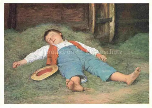 AK / Ansichtskarte ANKER Albert (1831-1910) Kuenstlerkarte Schweiz Schlafender Knabe im Heu Basel 