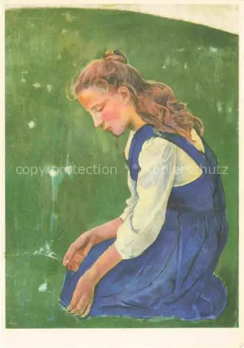 AK / Ansichtskarte HODLER Ferdinand (1853-1918) Kuenstlerkarte knieendes Maedchen Jeune fille a genoux 