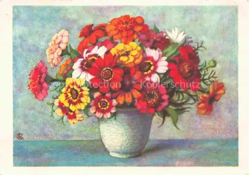 AK / Ansichtskarte GIACOMINI-PICARD M. J Kuenstlerkarte Schweiz Zinnien und Tagetes