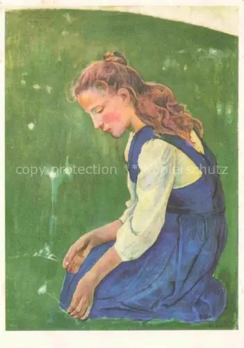 AK / Ansichtskarte HODLER Ferdinand (1853-1918) Kuenstlerkarte Knieendes Maedchen 