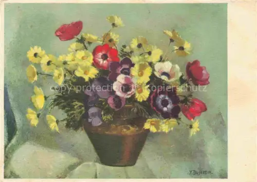 AK / Ansichtskarte DUJARDIN Y. Kuenstlerkarte Geneve Gelbe Margritten und Anemonen