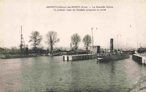 AK / Ansichtskarte Amfreville-sous-les-Monts LES ANDELYS 27 Eure Nouvelle-Ecluse Schleuse Chalands Lastkaehne Dampfschiff Kanal