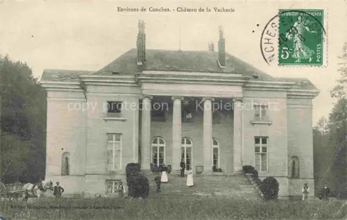 AK / Ansichtskarte Conches-en-Ouche EVREUX 27 Eure Château-de-la-Vacherie Schloss Saeulen Kutsche Personen Treppe
