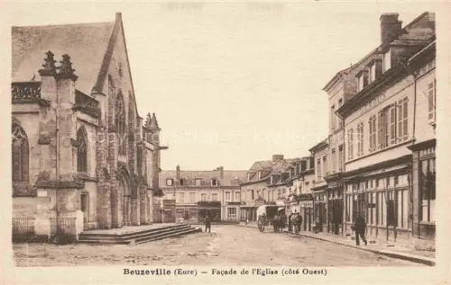 AK / Ansichtskarte Beuzeville BERNAY 27 Eure Façade-de-l Eglise Kirche Kirchenfassade Platz Geschaefte Kutsche Passanten