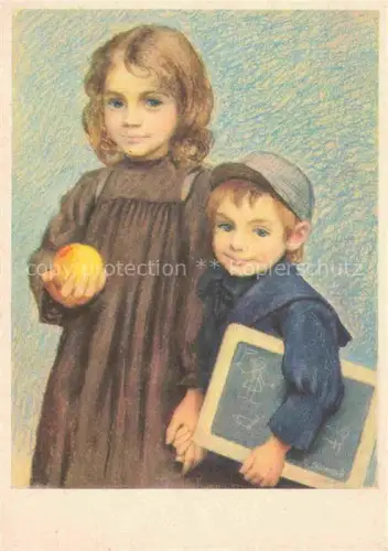 AK / Ansichtskarte BEURMANN Emil (1862-1951) Kuenstlerkarte Schweiz Auf dem Schulweg Pastell Kinder 