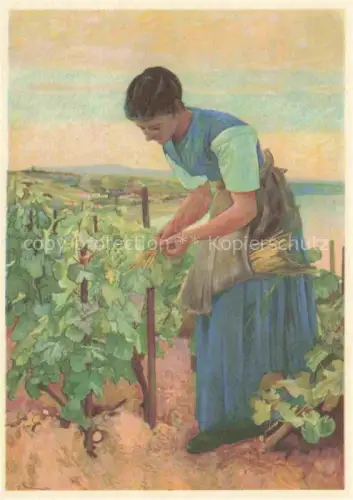 AK / Ansichtskarte JEANNERET Gustave Kuenstlerkarte Cressier Im Rebberg l'attacheuse 