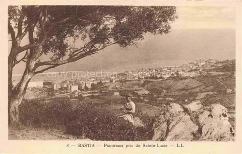 AK / Ansichtskarte BASTIA 2B Haute-Corse Sainte-Lucie Panorama Stadt Meer Kueste Frau Baum