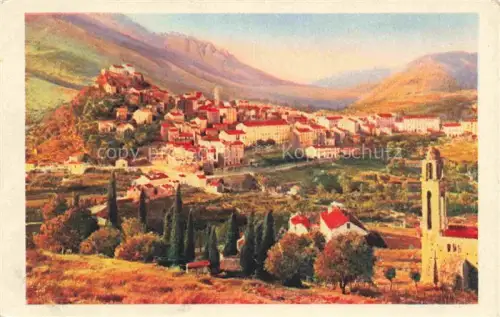 AK / Ansichtskarte Corte 2B Haute-Corse Festung Haeuser Berge Zypresse Kirche Glockenturm Tal