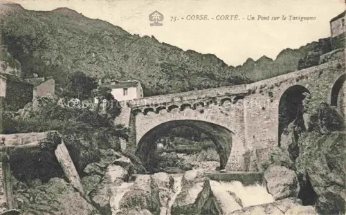 AK / Ansichtskarte Corte 2B Haute-Corse Bruecke Tavignano Fluss Bogen Felsen Berge Haus