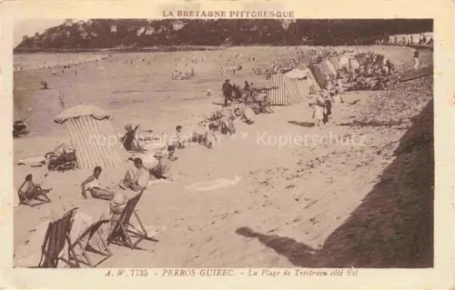 AK / Ansichtskarte PERROS-GUIREC Lannion 22 Cotes-d Armor Plage-de-Trestraou Strand Badegaeste Liegestuehle Zelte Klippe