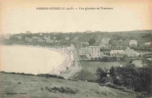 AK / Ansichtskarte PERROS-GUIREC Lannion 22 Cotes-d Armor Trestraou Strand Strandkabinen Gebaeude Huegel Wiese Baeume Meer