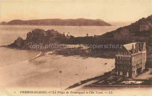 AK / Ansichtskarte PERROS-GUIREC Lannion 22 Cotes-d Armor Plage-de-Trestrignel Ile-Tomé Strand Hotel-de-Trestrignel Felsen Meer Insel