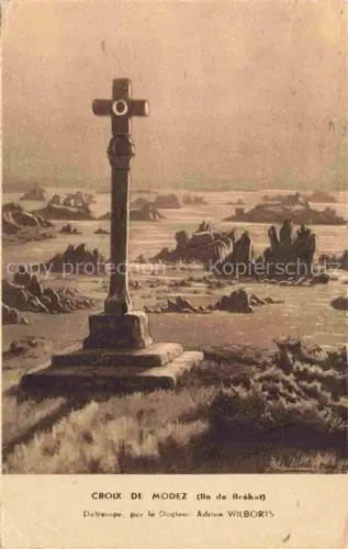AK / Ansichtskarte Ile Brehat Ile-de-Brehat 22 Cotes-d Armor Croix-de-Modez Kreuz Meer Felsen Kueste Bretagne Kunstkarte Aquarell