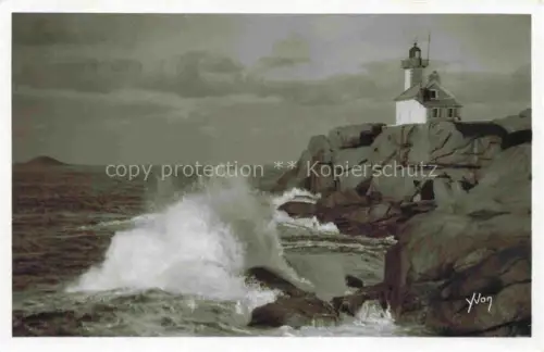 AK / Ansichtskarte Ploumanach Ploumanac h Perros-Guirec LANNION 22 Cotes-d Armor Phare Leuchtturm Granitfelsen Wellen Meer Sturm Kueste