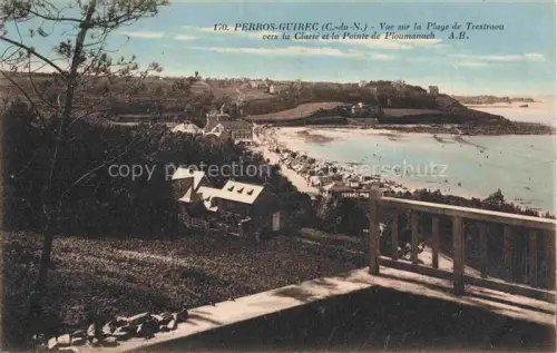 AK / Ansichtskarte PERROS-GUIREC Lannion 22 Cotes-d Armor Plage-de-Trestraou Strand Kueste Meer Baeume Haeuser Bucht Pointe-de-Ploumanach