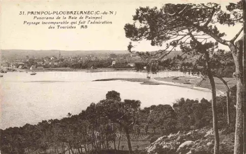 AK / Ansichtskarte Ploubazlanec Paimpol Saint-Brieuc 22 Cotes-d Armor Baie-de-Paimpol Bucht Panorama Baeume Stadt Kirche Meer Boot