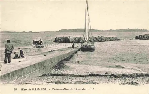 AK / Ansichtskarte Arcouest PAIMPOL Saint-Brieuc 22 Cotes-d Armor Embarcadère-de-l Arcouest Pier Segelboot Personen Meer Felsen Kueste
