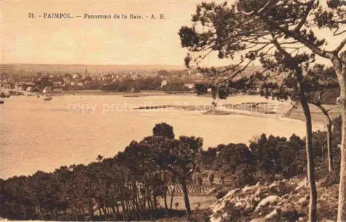 AK / Ansichtskarte PAIMPOL Saint-Brieuc 22 Cotes-d Armor Bucht Panorama Stadt Kiefern Kueste Boot Kirche Felder
