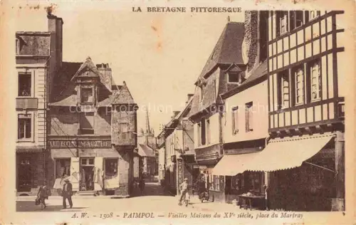 AK / Ansichtskarte PAIMPOL Saint-Brieuc 22 Cotes-d Armor Place-du-Martray Vieilles-Maisons Fachwerk Au-Bon-Marché Strassenszene Passanten Geschaefte