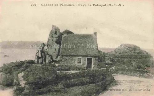 AK / Ansichtskarte PAIMPOL Saint-Brieuc 22 Cotes-d Armor Cabane-de-Pêcheurs Fischerhuette Felsen Strohdach Kueste Meer