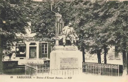 AK / Ansichtskarte Treguier Cotes d Armor Lannion 22 Cotes-d Armor Statue Ernest-Renan Denkmal Skulptur Park Baeume Geschaeft
