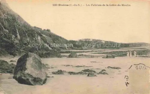 AK / Ansichtskarte Etables-sur-Mer Saint-Brieuc 22 Cotes-d Armor Falaises Grève-du-Moulin Strand Klippen Felsen Meer Spaziergaenger