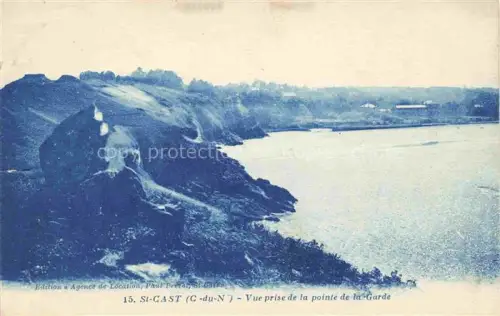 AK / Ansichtskarte Saint-Cast-le-Guildo DINAN 22 Cotes-d Armor Pointe-de-la-Garde Felsenkueste Meer Steilkueste Haeuser Blautonung