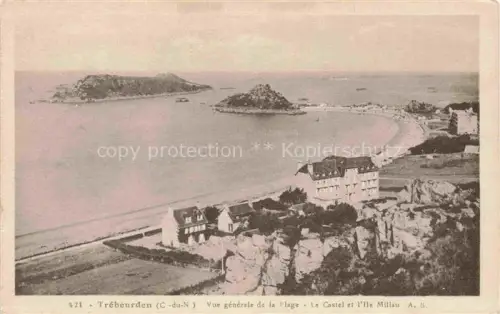 AK / Ansichtskarte TREBEURDEN Lannion 22 Cotes-d Armor Ile-Millau Le-Castel Strand Bucht Felsen Haeuser Meer