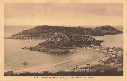 AK / Ansichtskarte TREBEURDEN Lannion 22 Cotes-d Armor Le-Castel Ile-Millau Halbinsel Insel Strand Bucht Haeuser Vogelperspektive