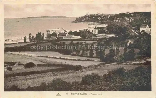 AK / Ansichtskarte Trestraou Perros-Guirec Lannion 22 Cotes-d Armor Bucht Strand Haeuser Felder Kueste Meer Vogelperspektive