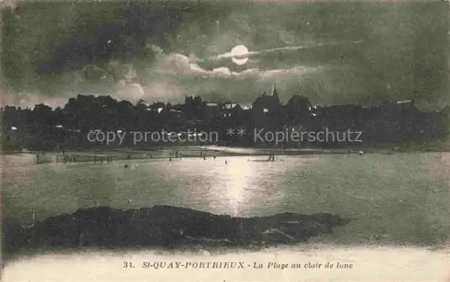 AK / Ansichtskarte Saint-Quay-Portrieux 22 Cotes-d Armor Mondlicht Strand Meer Kueste Kirchturmsilhouette Nachtansicht Haeuser