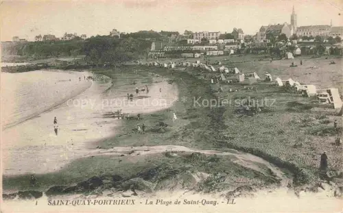 AK / Ansichtskarte Saint-Quay-Portrieux 22 Cotes-d Armor Strand Badehaeuschen Zelte Kirche Badegaeste Kueste Haeuser