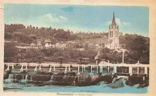 AK / Ansichtskarte Beaumontel BERNAY 27 Eure Chute-d eau Wasserfall Wehr Fluss Kirche Ortschaft Baeume Zug