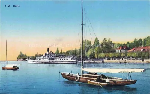 AK / Ansichtskarte ROLLE  Lac Leman VD Genfersee Segelboot Dampfschiff Hafen Baeume Ufer
